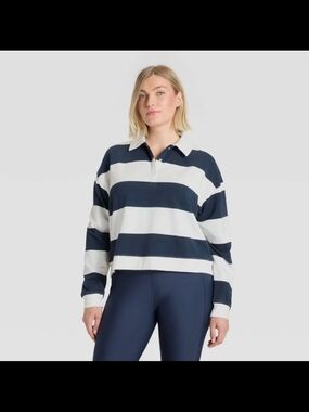 Women's Modal French Terry Polo Sweatshirt - All In Motion Navy Blue/Cream